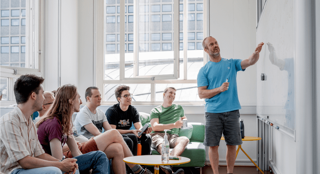 Reseacher explaining